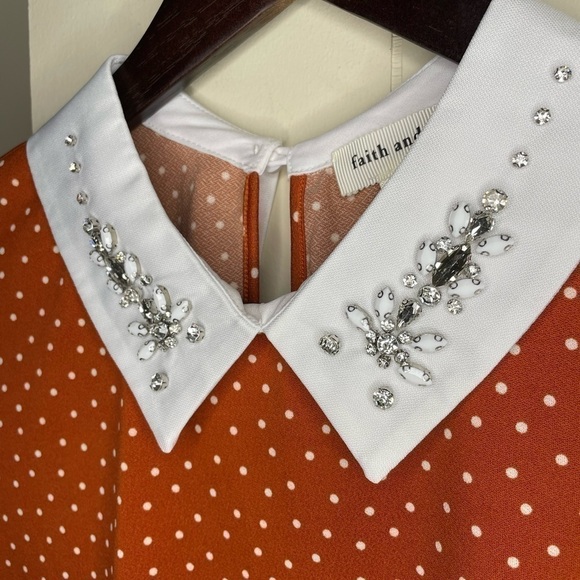 Faith and Joy Los Angeles Polka Dot Jeweled Collar Blouse - Picture 7 of 7